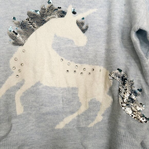NWT Girls Justice Light Blue Long Sleeve Sweater‎ w/Unicorn - Reversible Sequin - Picture 3 of 5